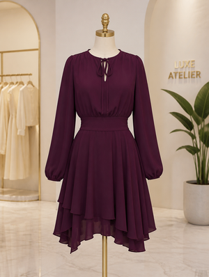 Fließendes Langarm Kleid - Showroom Style